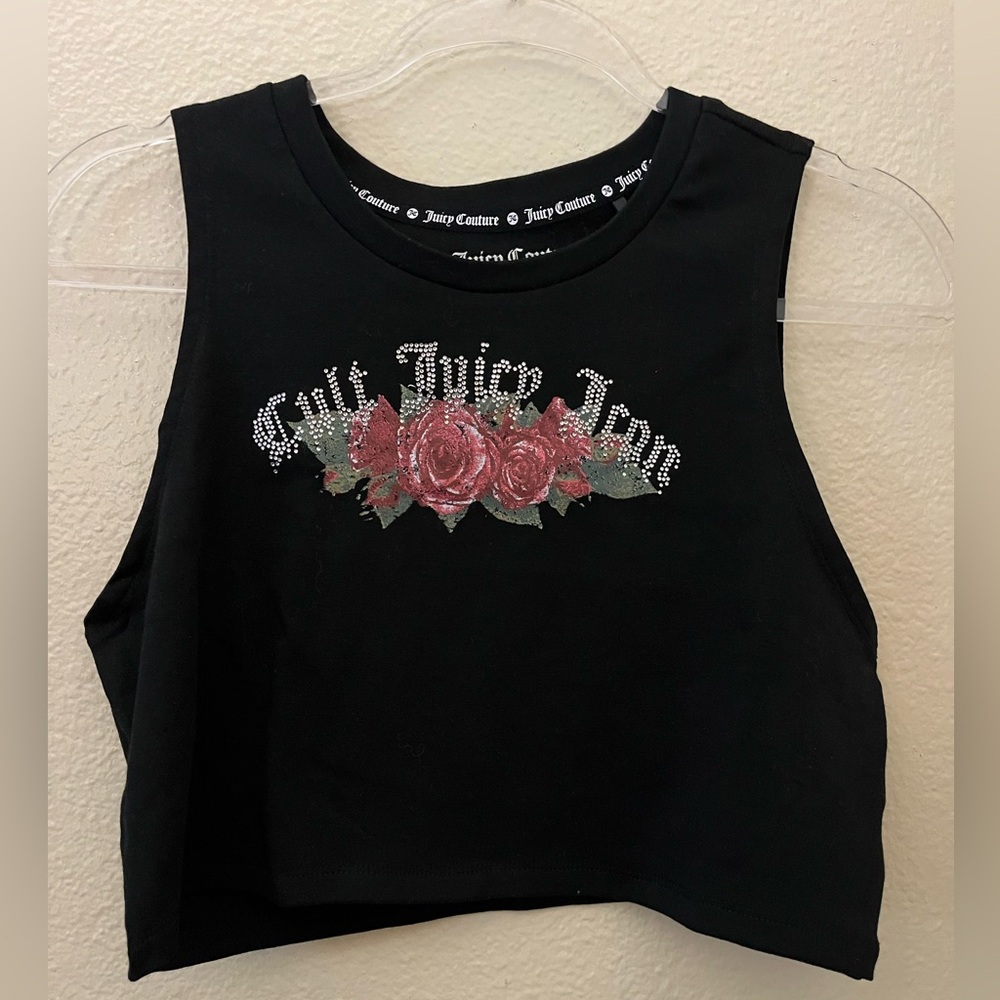 Juicy Couture Black Crop Top with Rose Embellishment